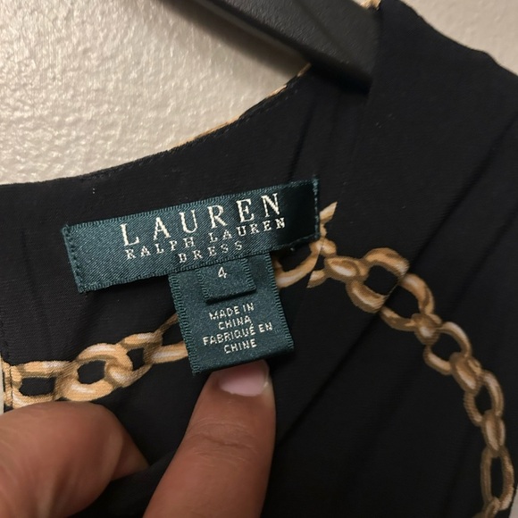 Lauren Ralph Lauren dress - black/gold chain print sleeveless w/belt - Picture 9 of 13